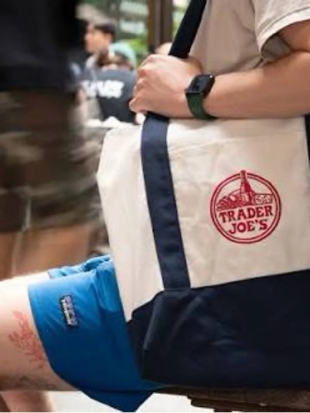 Trader Joe's Large Cream and Navy Canvas Tote Bag